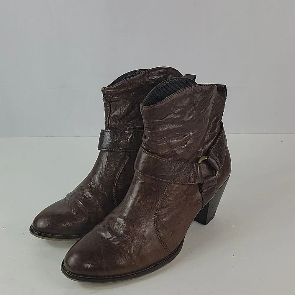 Paul Green Strappy Brown Leather Handmade Women's‎ Ankle Boots